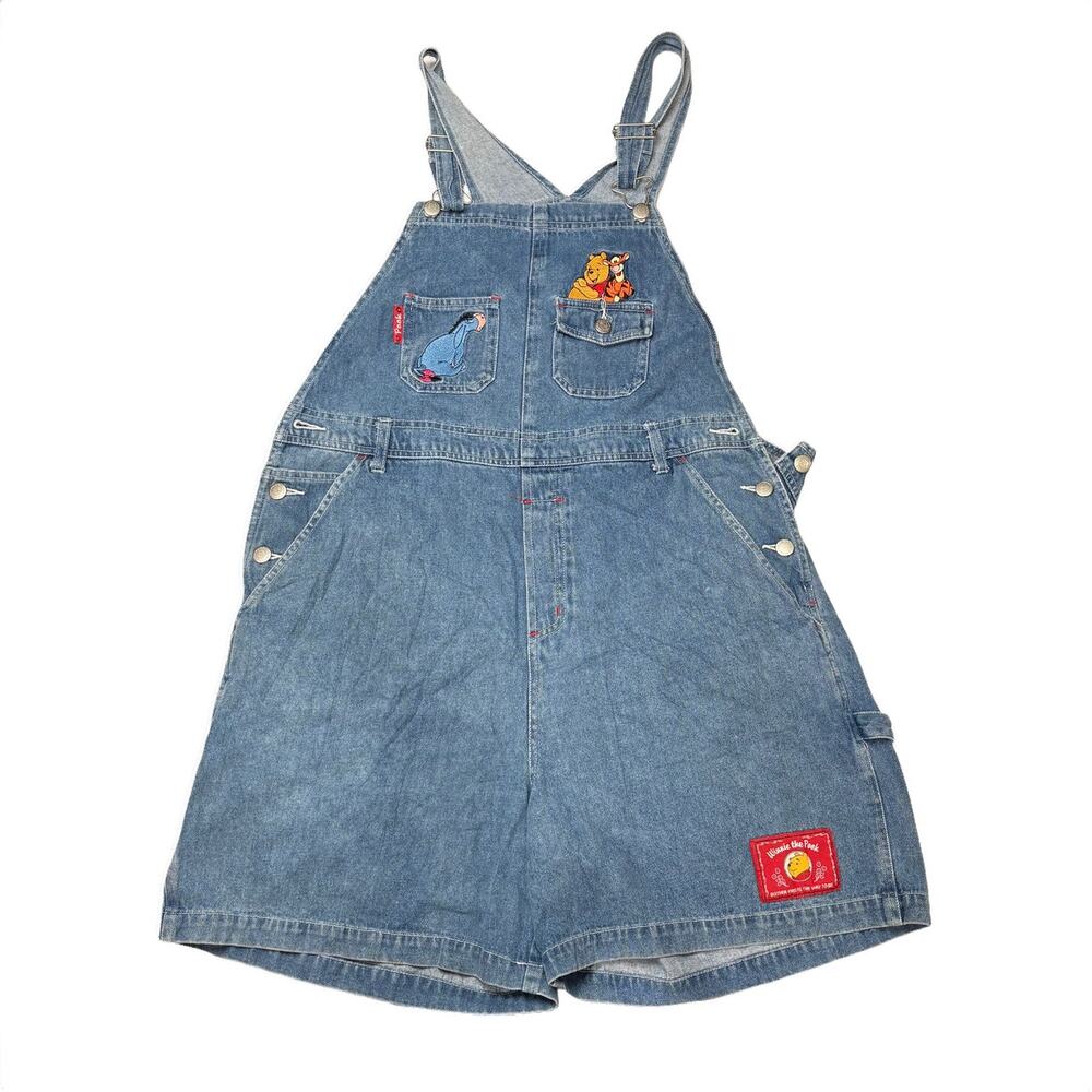 Vintage 90s Y2K Disney Pooh Bear Denim Embroidered Overalls Shorts XL